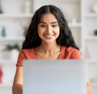 Woman With Laptop Looking For Mental Health Support